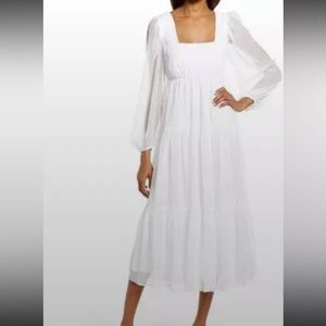 Chelsea 28 White Mesh Sleeve Tiered Lace Midi Dress NEW